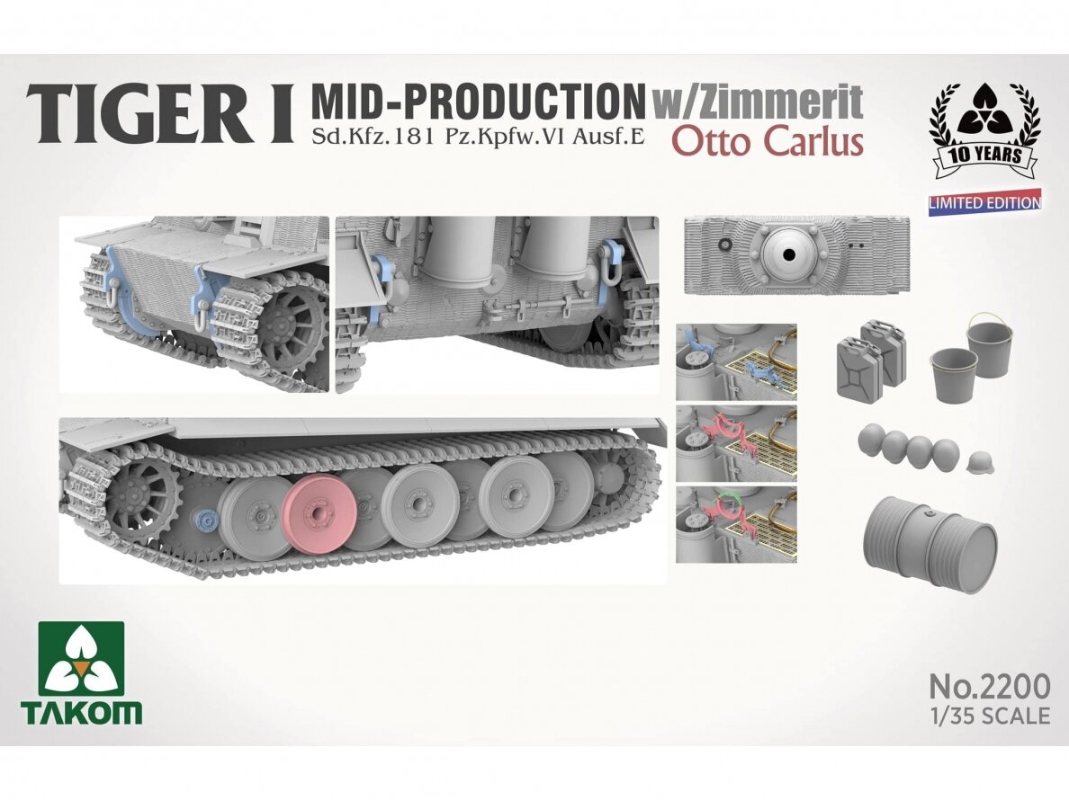 Takom - Tiger I Mid Production w/zimmerit Sd.Kfz. 181 Pz.Kpfw. VI Ausf. E Otto Carius, 1/35, 2200 3 Takom - Tiger I Mid Production w/zimmerit Sd.Kfz. 181 Pz.Kpfw. VI Ausf. E Otto Carius, 1/35, 2200 3