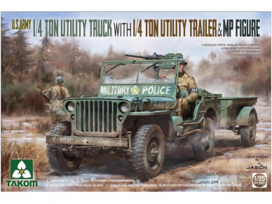 Takom - U.S. Army Willys Jeep 1/4 Ton Utility Truck with 1/4 Ton Utility Trailer & MP Figure, 1/35, 2126 Takom - U.S. Army Willys Jeep 1/4 Ton Utility Truck with 1/4 Ton Utility Trailer & MP Figure, 1/35, 2126