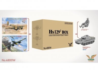 Takom - Hs129² Box (Hs 129 B2 + Hs 129 B3 + 3d Printed Set Figures x2 + Panther A), 1/48, 48001W Takom - Hs129² Box (Hs 129 B2 + Hs 129 B3 + 3d Printed Set Figures x2 + Panther A), 1/48, 48001W