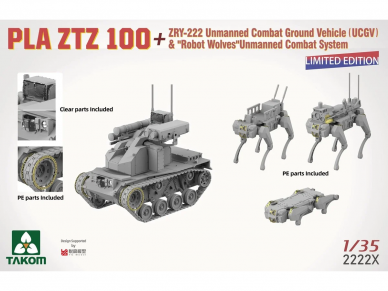 Takom - PLA ZTZ 100 w/ZRY-222 Unmanned Combat Ground Vehicle (UCGV) & "Robot Wolves" Combat System, 1/35, 2222X 5 Takom - PLA ZTZ 100 w/ZRY-222 Unmanned Combat Ground Vehicle (UCGV) & "Robot Wolves" Combat System, 1/35, 2222X 5