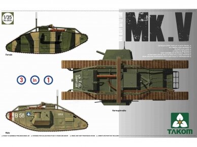 Takom - WWI Heavy Battle Tank Mk V [3 in 1] Male, Hermaphrodite, Female, 1/35, 2034