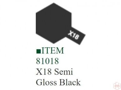 Tamiya - X-18 Semi gloss black akriliniai dažai, 10ml