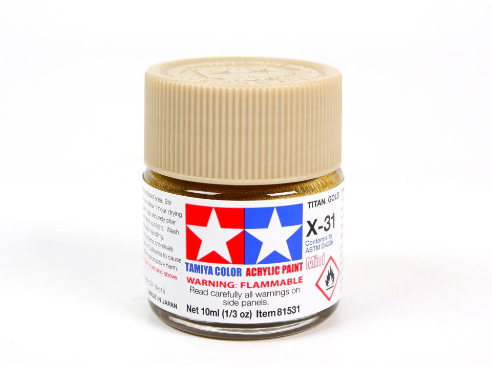 Tamiya - X-31 Titanium gold akriliniai dažai, 10ml 1 Tamiya - X-31 Titanium gold akriliniai dažai, 10ml 1