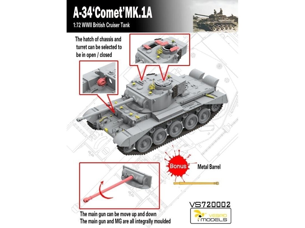 VESPID MODELS - A-34 Comet MK.1A British Cruiser Tank, 1/72, 720002 1 VESPID MODELS - A-34 Comet MK.1A British Cruiser Tank, 1/72, 720002 1