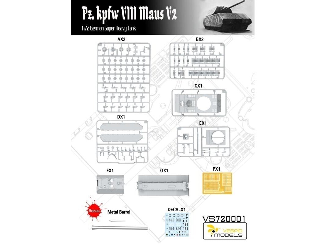 VESPID MODELS - Pz.Kpfw. VIII Maus V2 German Super Heavy Tank, 1/72, 720001 5 VESPID MODELS - Pz.Kpfw. VIII Maus V2 German Super Heavy Tank, 1/72, 720001 5